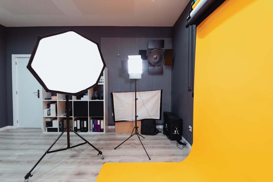 A yellow cyclorama sweeping from wall to floor